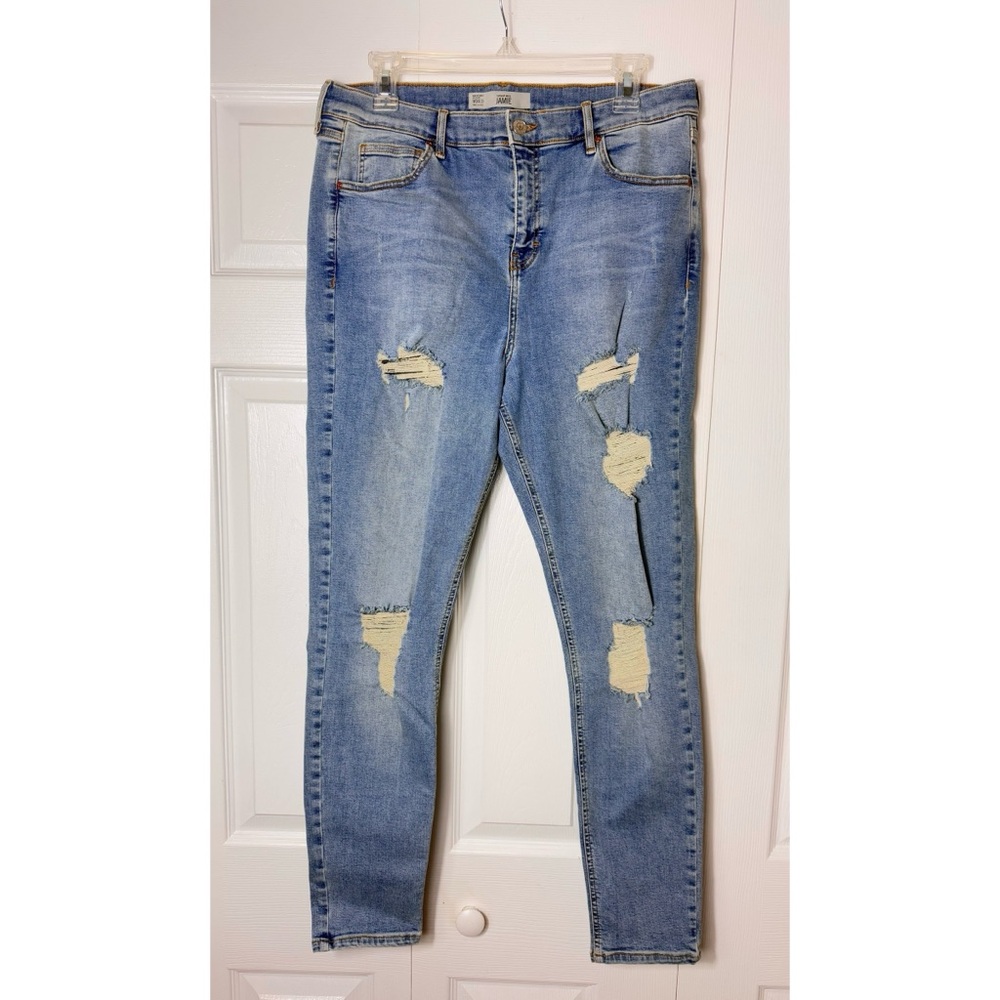 Topshop Moto Jamie Light Wash Distressed High Waist Skinny Jeans W34 L32